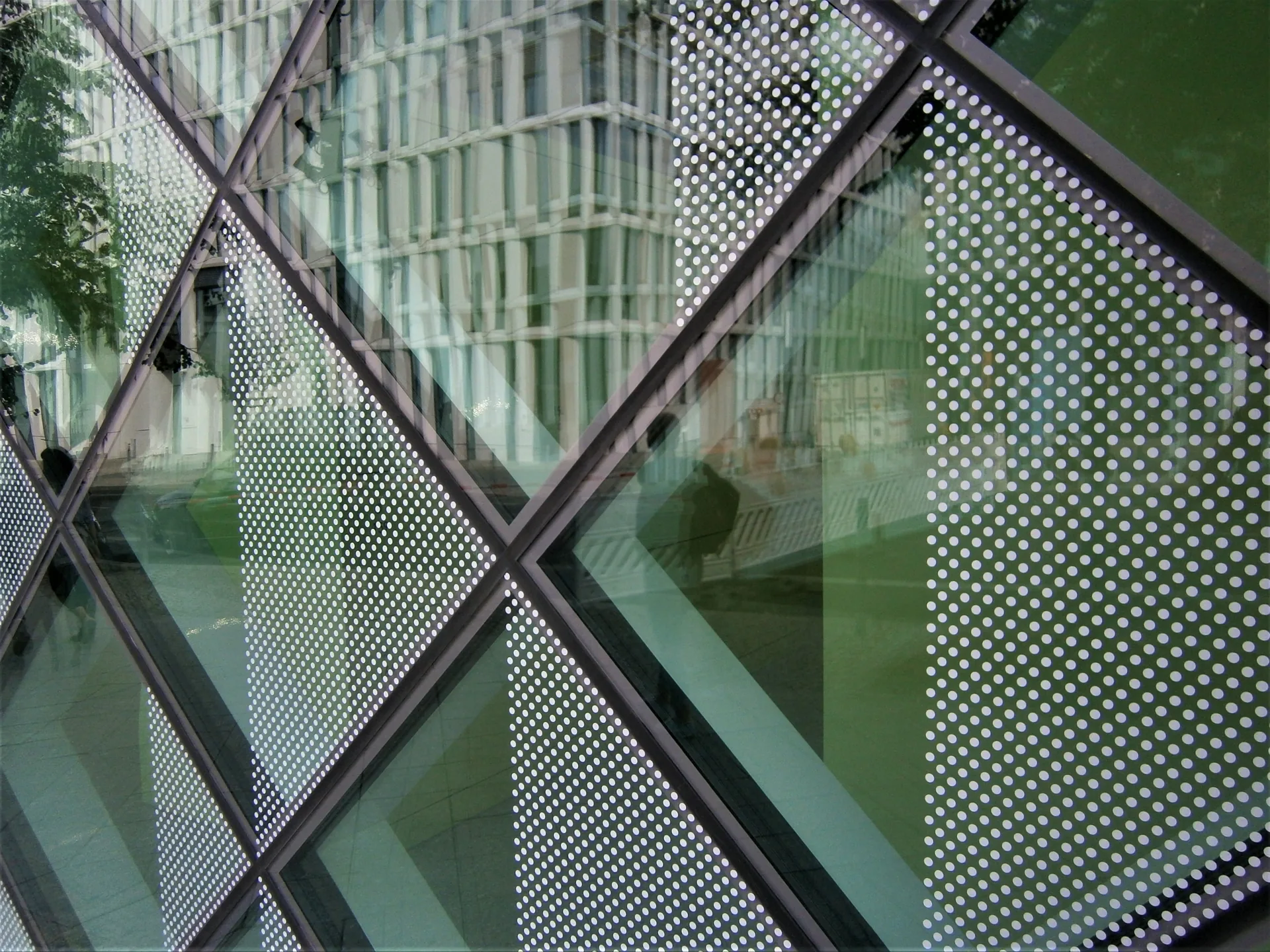 Geometric glass facade elements of the Futurium.